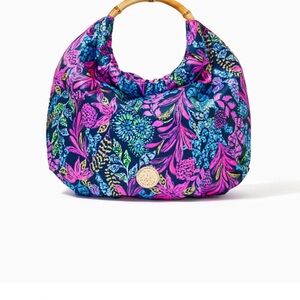 NWOT Lilly Pulitzer Bamboo Bag Aegean Navy Calypso Coast Handbag Clutch Purse